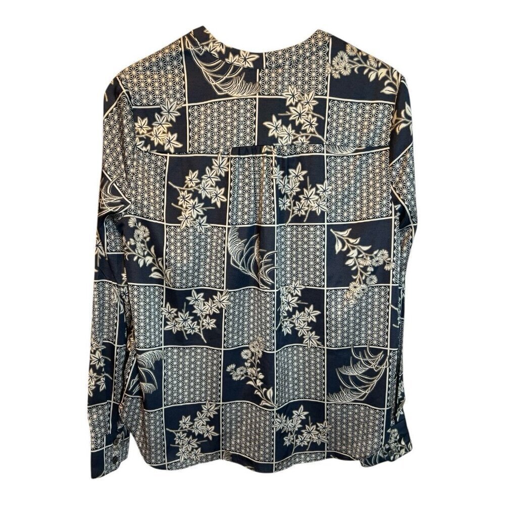 Current Air Anthropologie Black/Taupe Silk Surplus Blouse Medium Mandarin Collar - Picture 5 of 10
